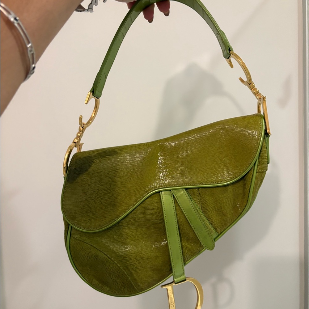 Christian Dior Vintage Lizard-Embossed Double Saddle Bag